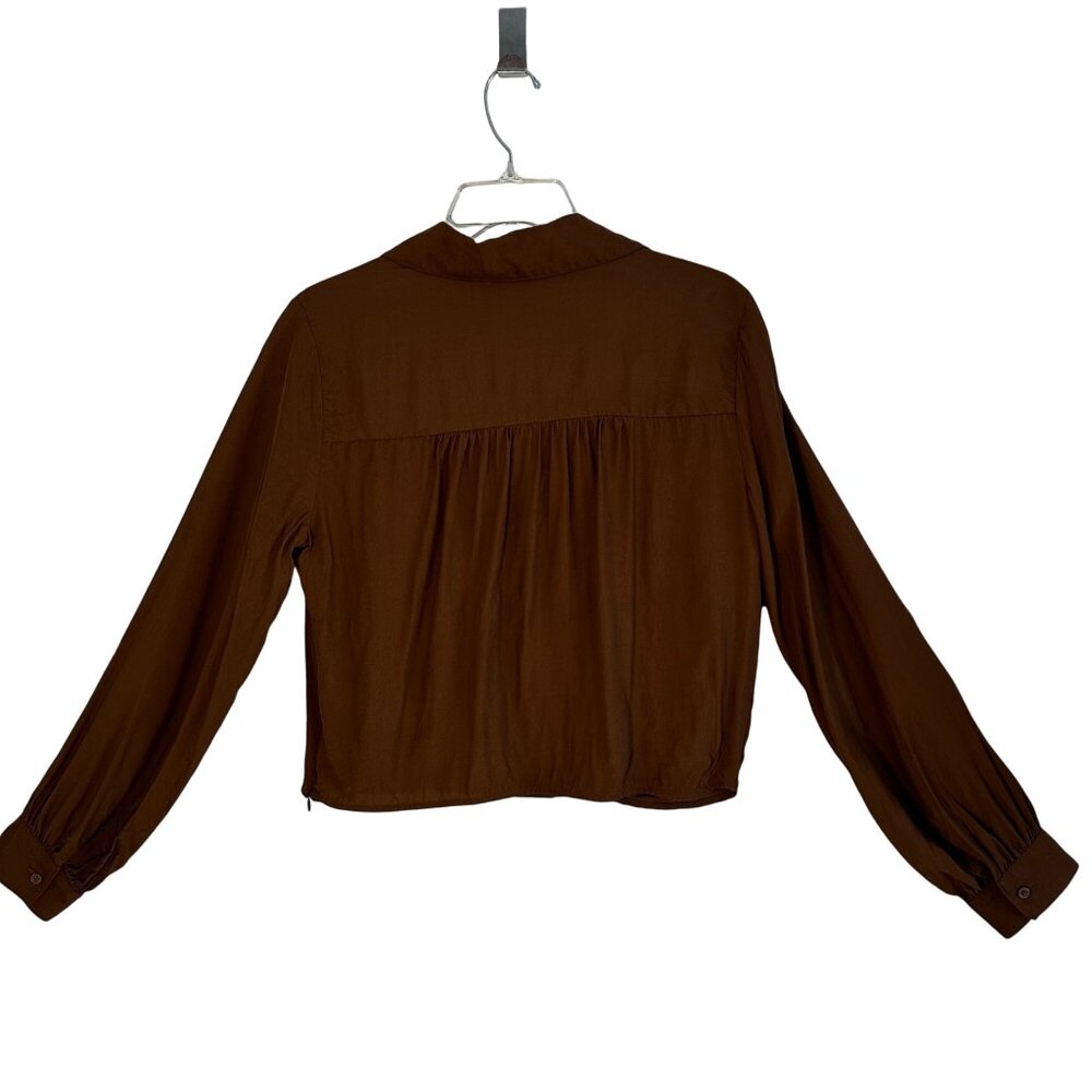 Banana Republic Women's Long Sleeve Cinnamon Spice Cropped Wrap Top Side Zip Sm - Picture 3 of 14